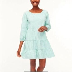 NWT J.Crew Gingham Poplin Raglan Tiered Mini Dress- Size Medium